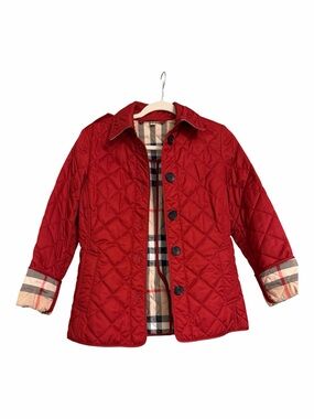 Burberry London Women's Red Quilted
Jacket / Coat - Check Lined